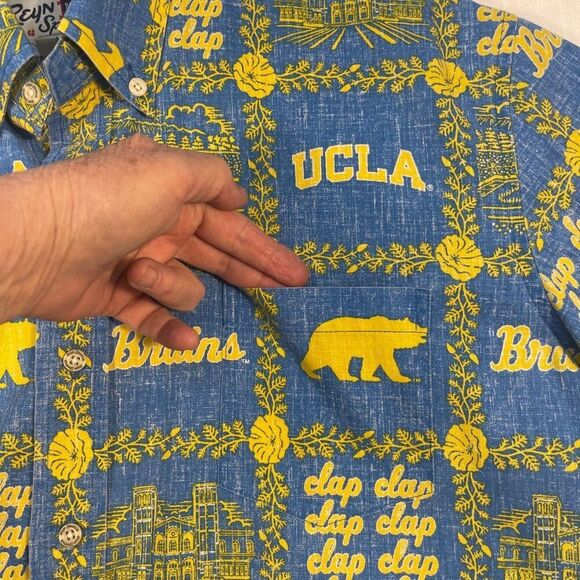 Reyn Spooner Blue Yellow Reverse Print UCLA Bruins Short Sleeve Button-Down Shir - Picture 6 of 9
